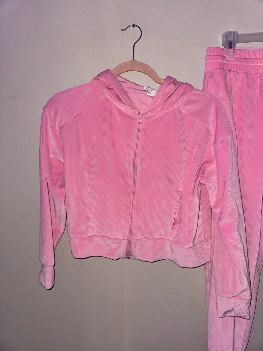 90 Degree By Reflex Pink Velour Hoodie & Jogger Pajama Set